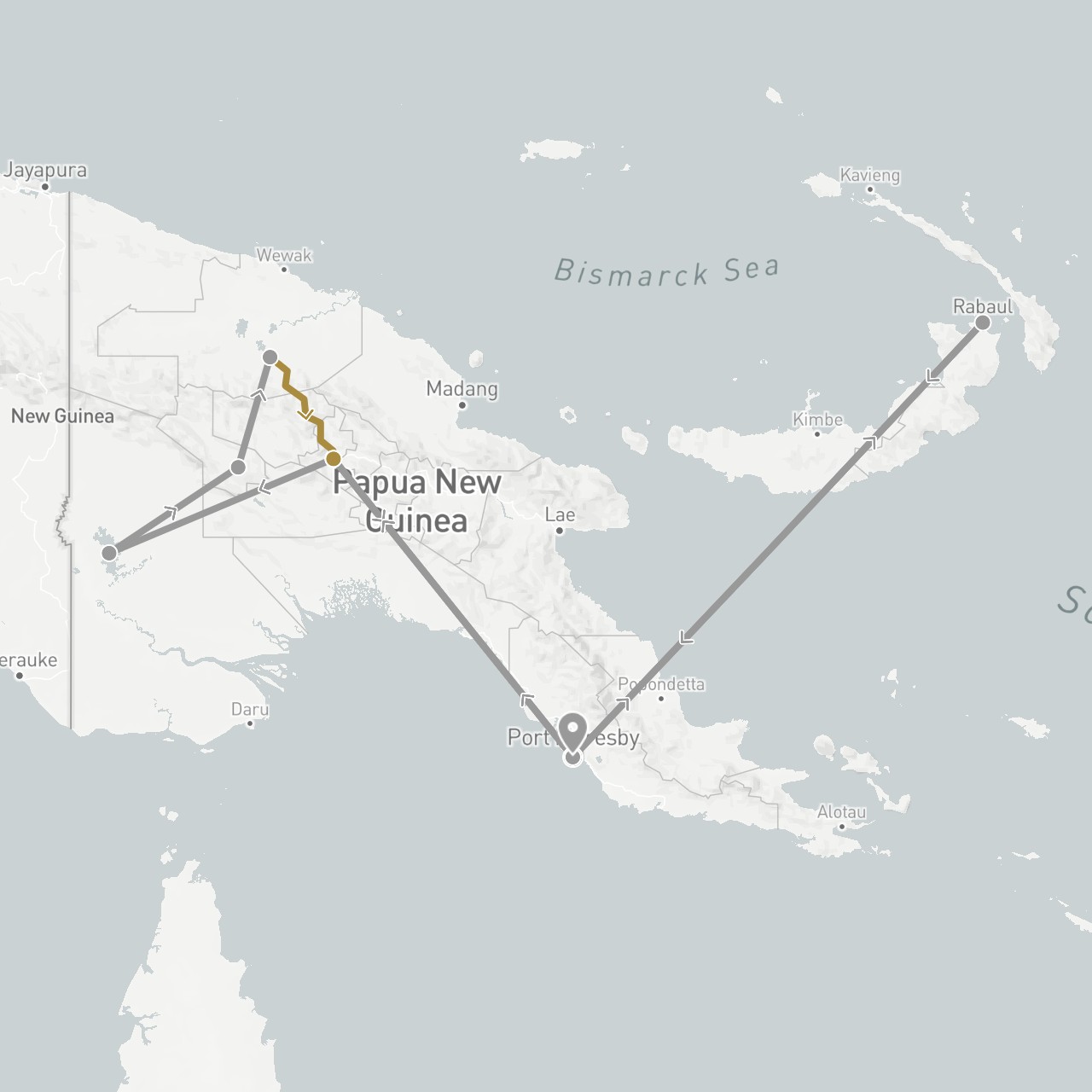 TravelMap itinerary: driving, plane, private transfer in Papua New Guinea (Oceania)