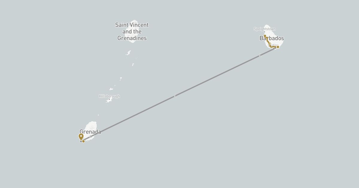 TravelMap itinerary: driving, plane, private transfer in Barbados, Grenada (North America)