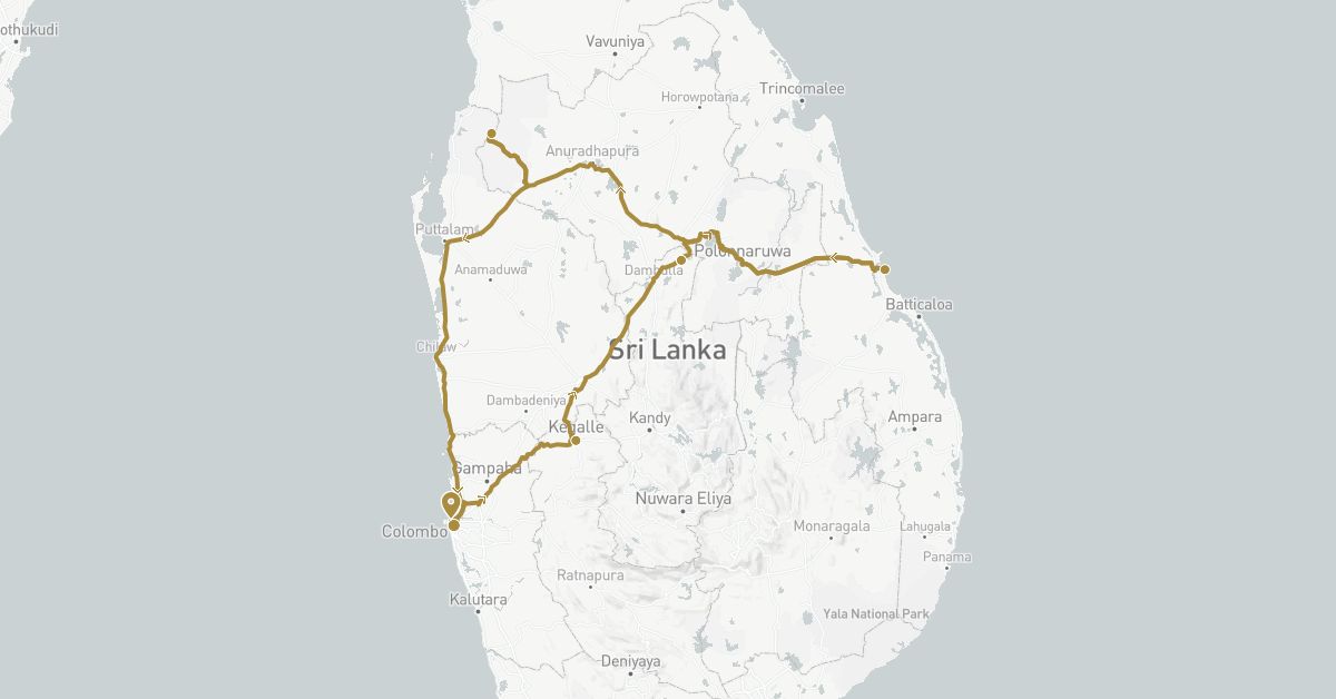 TravelMap itinerary: driving, private transfer in Sri Lanka (Asia)