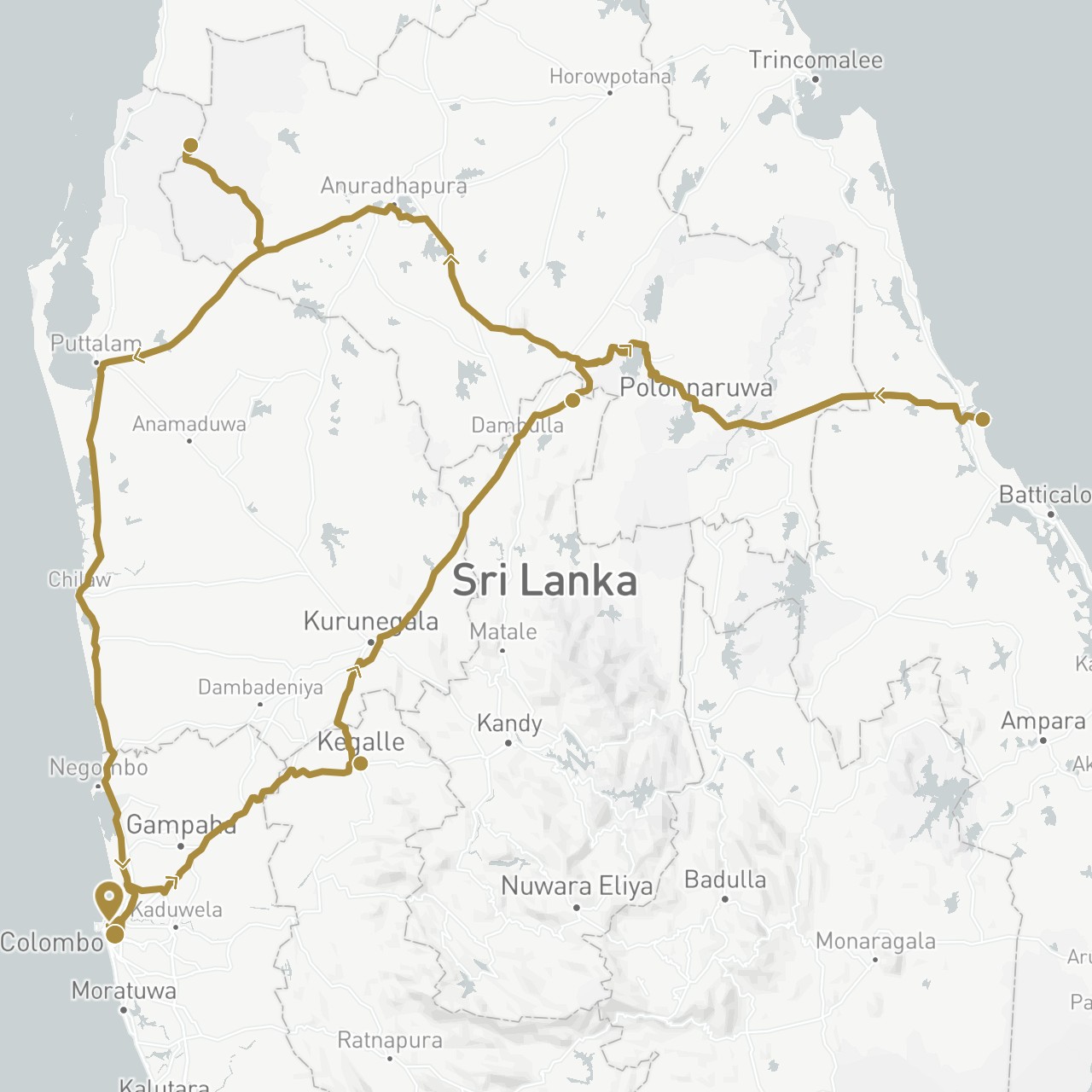 TravelMap itinerary: driving, private transfer in Sri Lanka (Asia)