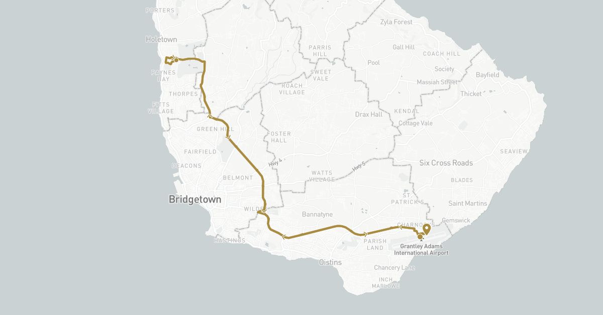 TravelMap itinerary: private transfer in Barbados (North America)