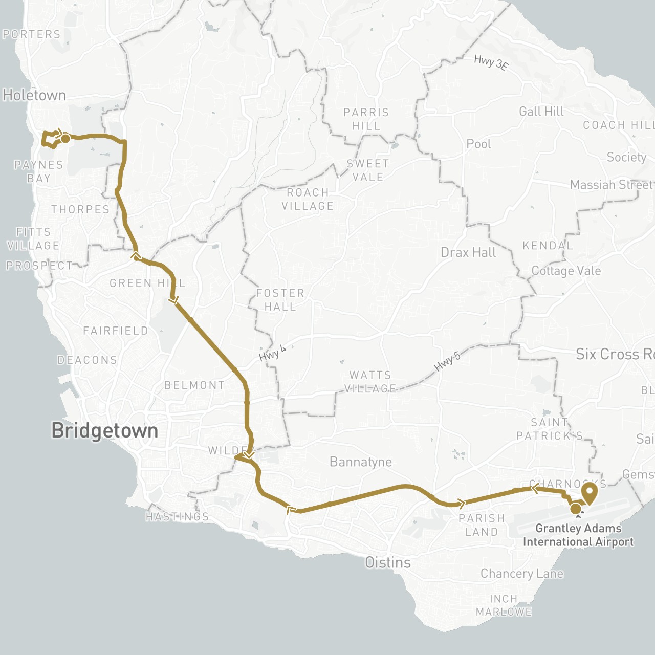 TravelMap itinerary: private transfer in Barbados (North America)