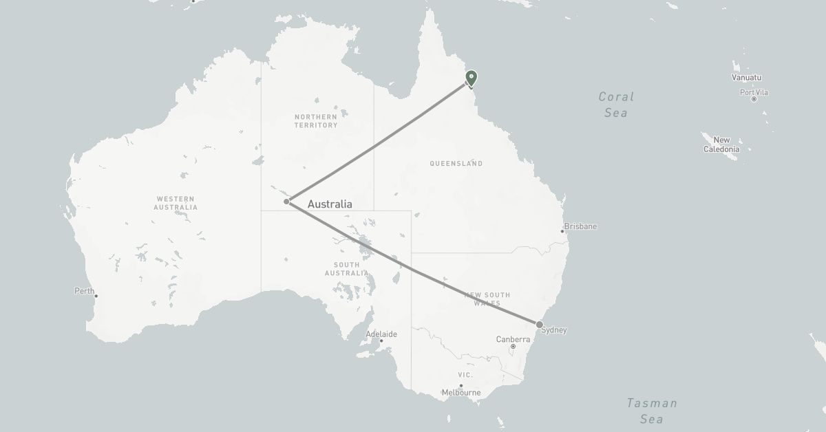 TravelMap itinerary: driving, plane, car rental in Australia (Oceania)