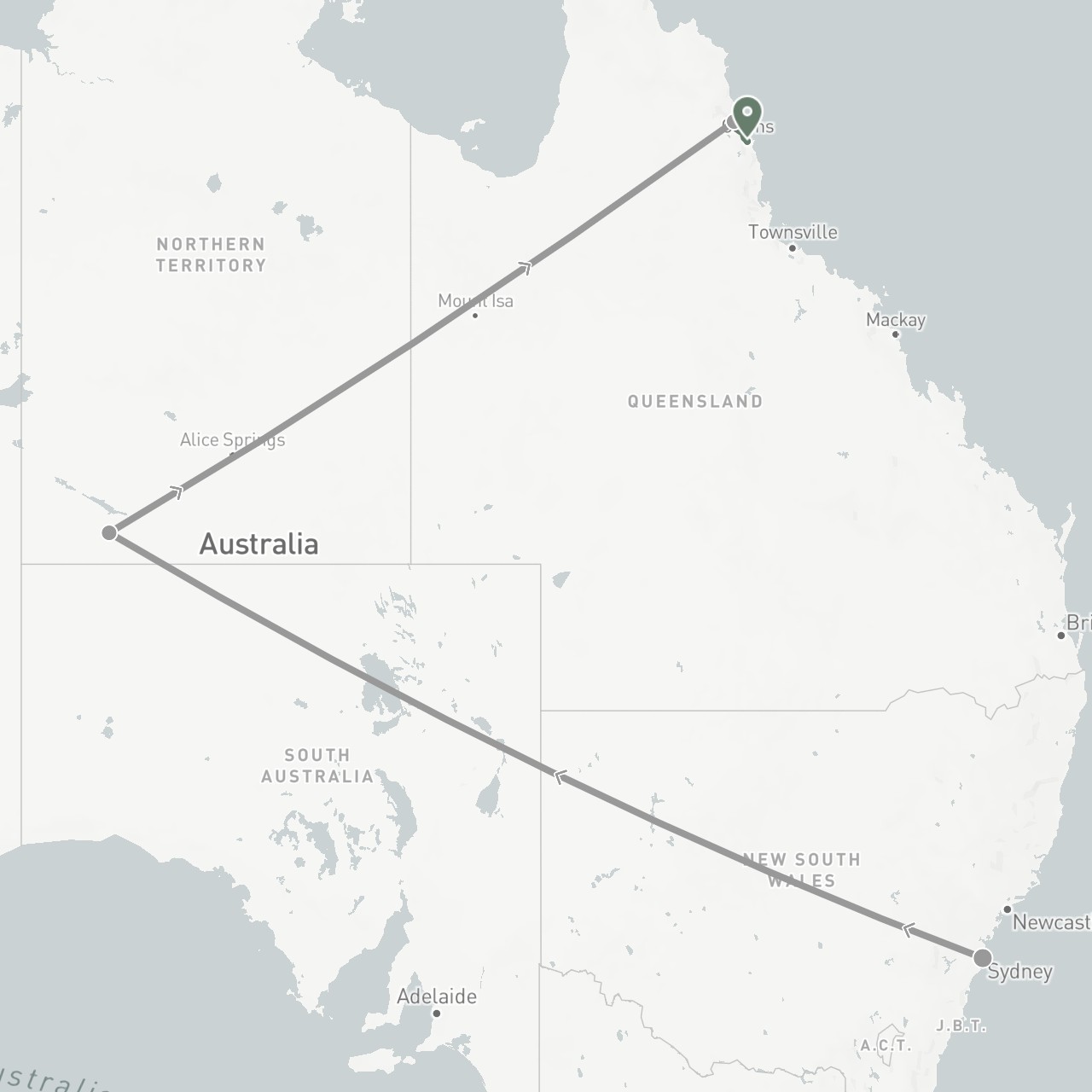 TravelMap itinerary: driving, plane, car rental in Australia (Oceania)