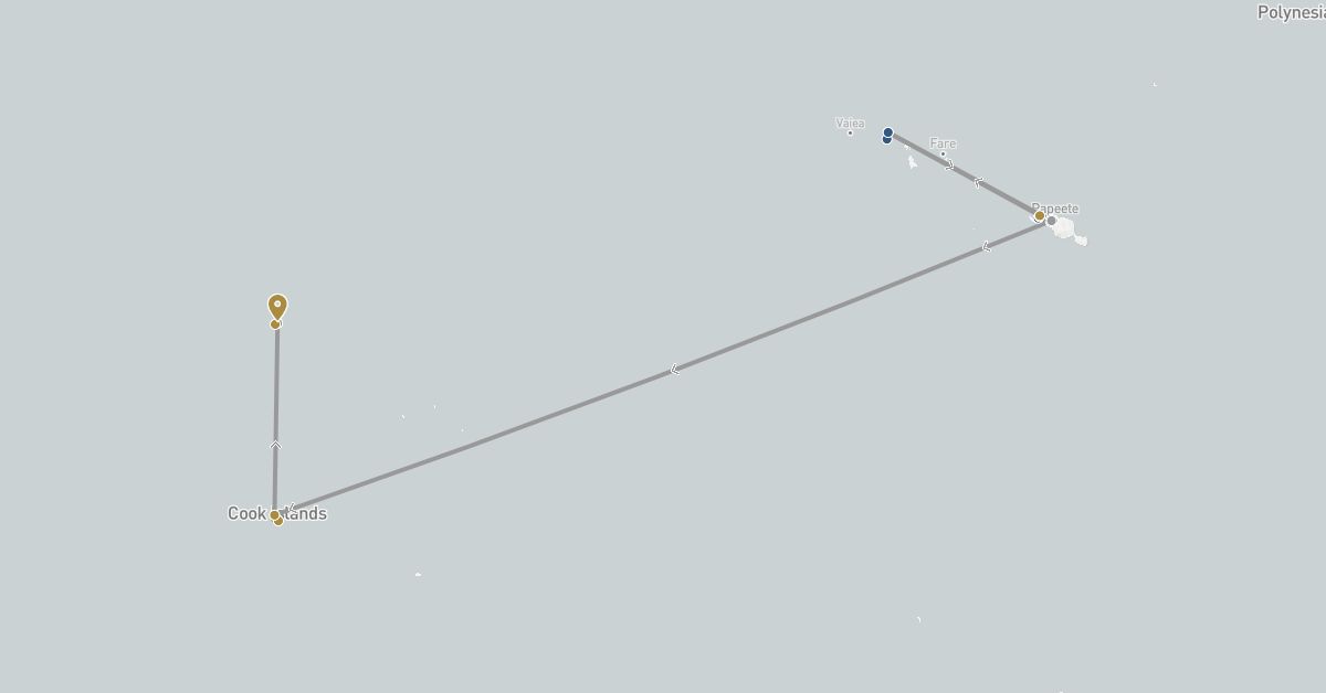 TravelMap itinerary: driving, plane, private transfer, boat transfer in Cook Islands, France (Europe, Oceania)