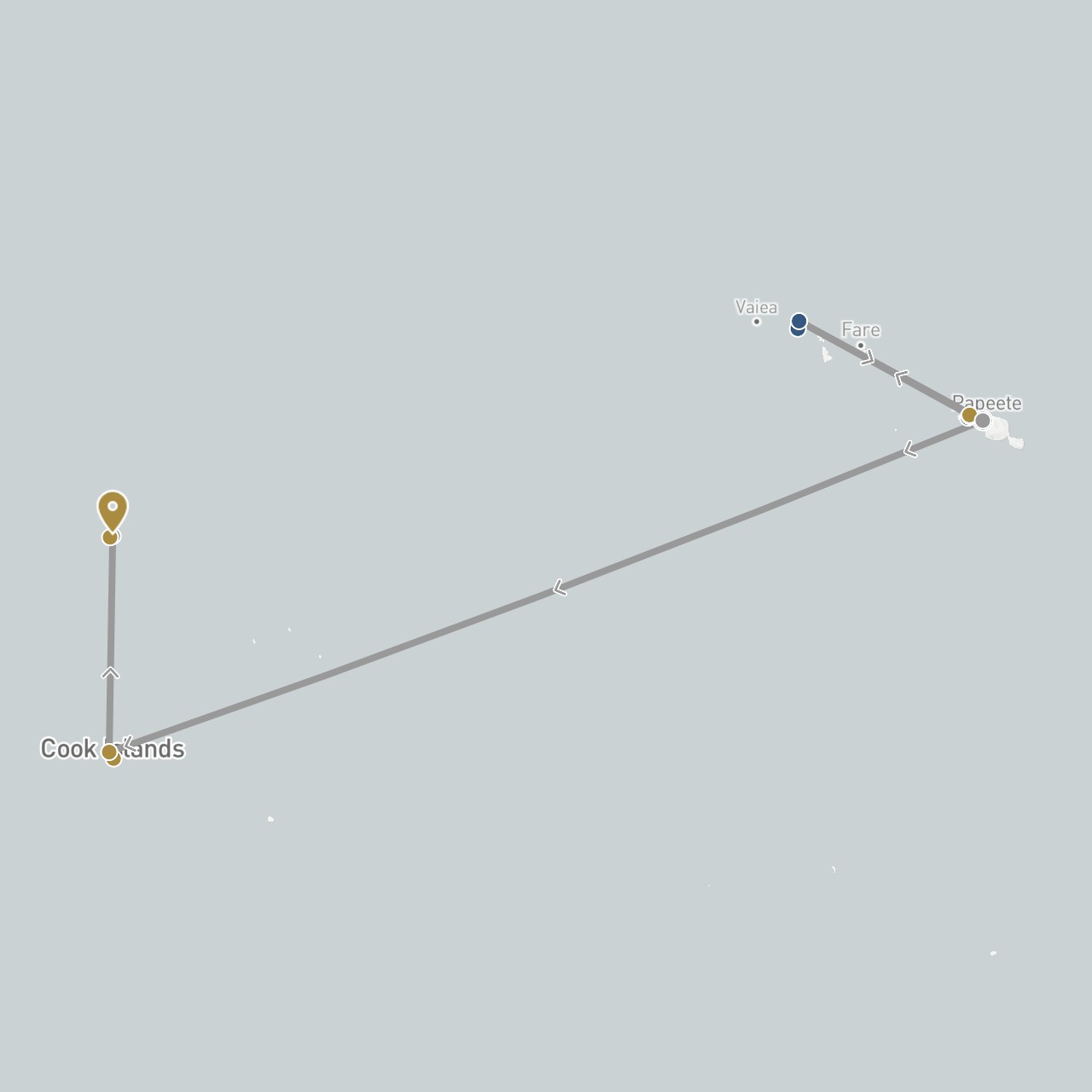 TravelMap itinerary: driving, plane, private transfer, boat transfer in Cook Islands, France (Europe, Oceania)