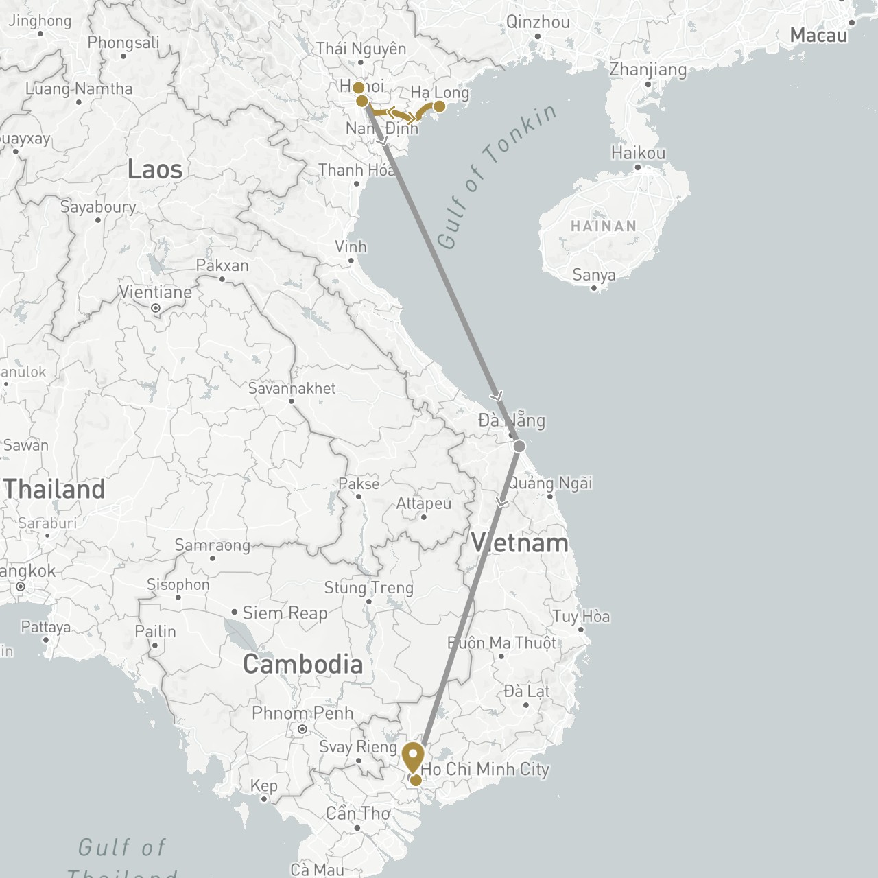 TravelMap itinerary: driving, plane, private transfer in Vietnam (Asia)