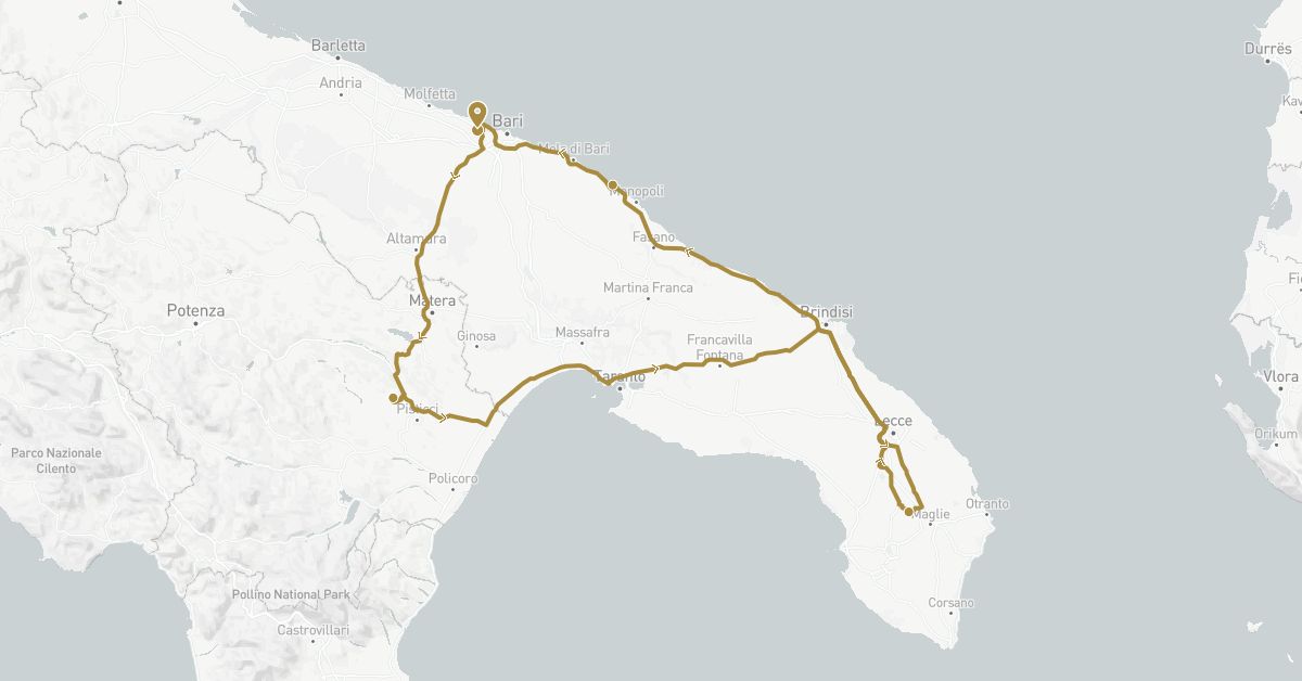 TravelMap itinerary: driving, private transfer in Italy (Europe)