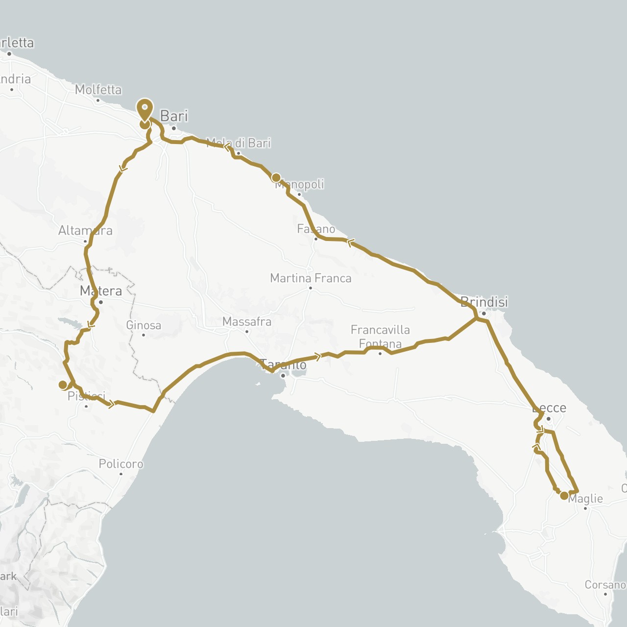 TravelMap itinerary: driving, private transfer in Italy (Europe)