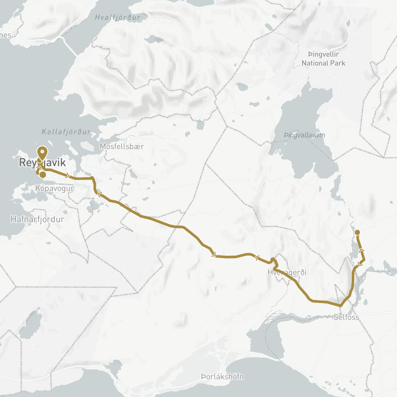 TravelMap itinerary: driving, private transfer in Iceland (Europe)