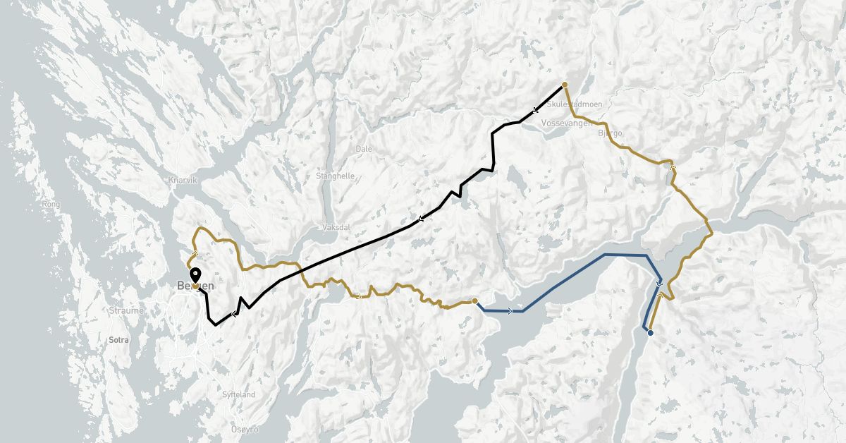 TravelMap itinerary: driving, private transfer, train, boat transfer in Norway (Europe)