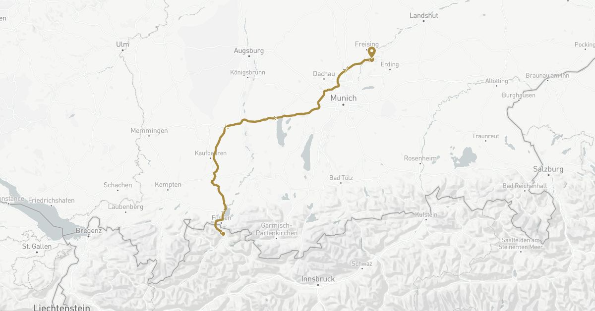 TravelMap itinerary: private transfer in Austria, Germany (Europe)