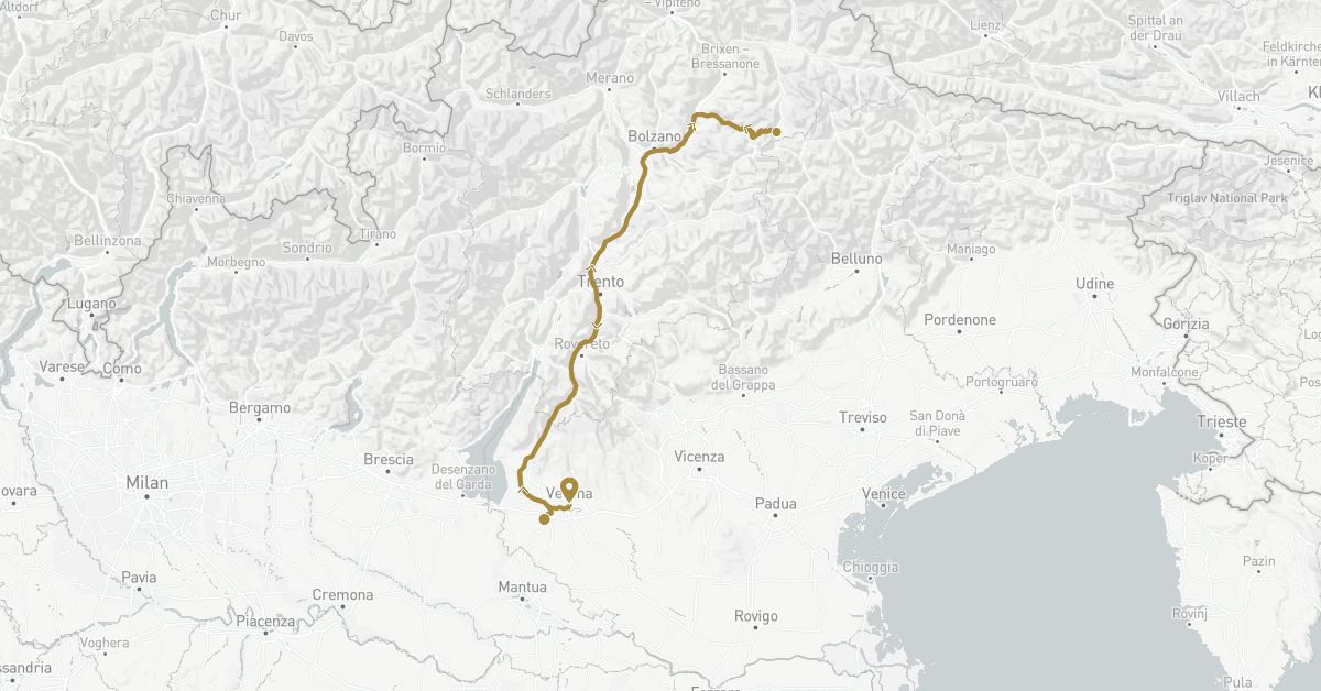 TravelMap itinerary: driving, private transfer in Italy (Europe)