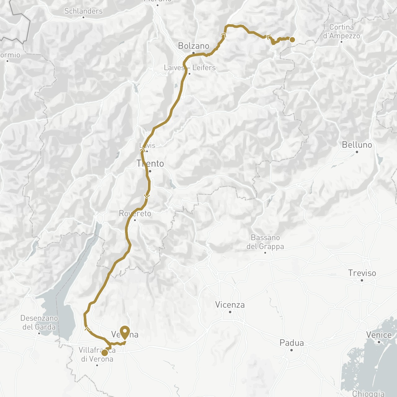 TravelMap itinerary: driving, private transfer in Italy (Europe)