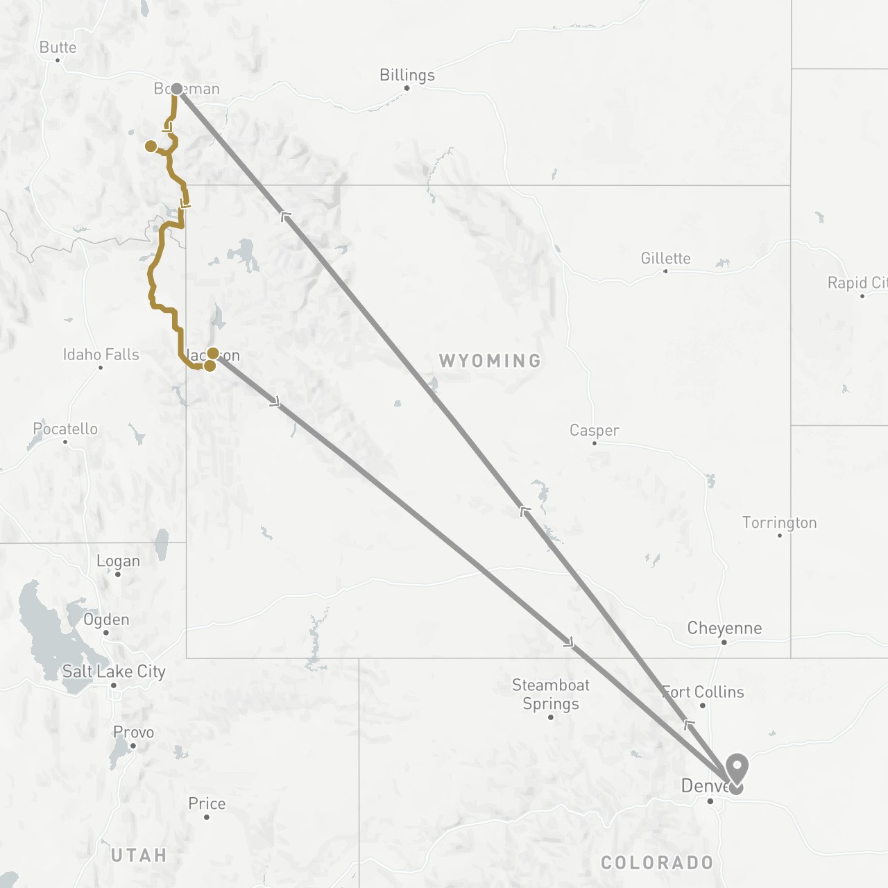 TravelMap itinerary: plane, private transfer in United States (North America)